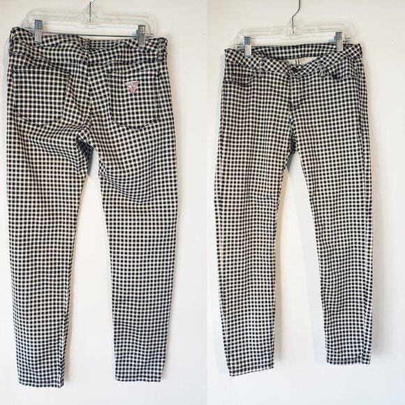 Iconic Y2k Guess Jeans Black White Gingham Check Stretchy Low Rise Jeans - Picture 16 of 16